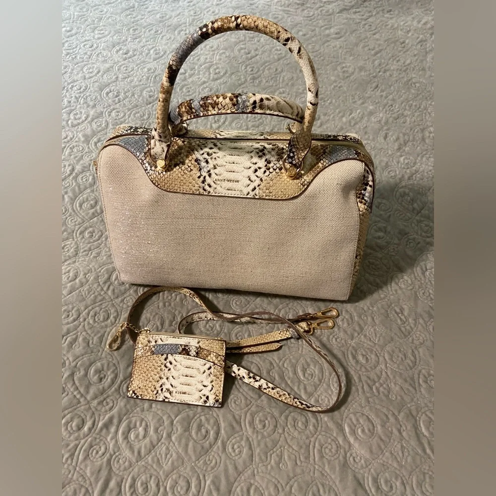 Faux Snakeskin and Cloth Metallic Anne Klein Purse - Picture 1 of 16